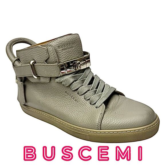 Buscemi High Top Men’s Sneaker Gray Leather Size EU 41 US 8.5  Pre-Owned - Picture 1 of 12